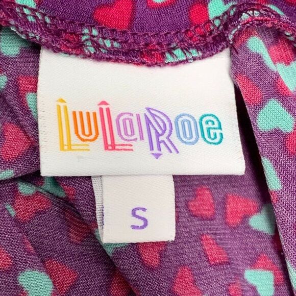 LuLaRoe Maxi Skirt sz S Little Hearts Pattern Stretch Pull on Purple Red Blue - Picture 6 of 7